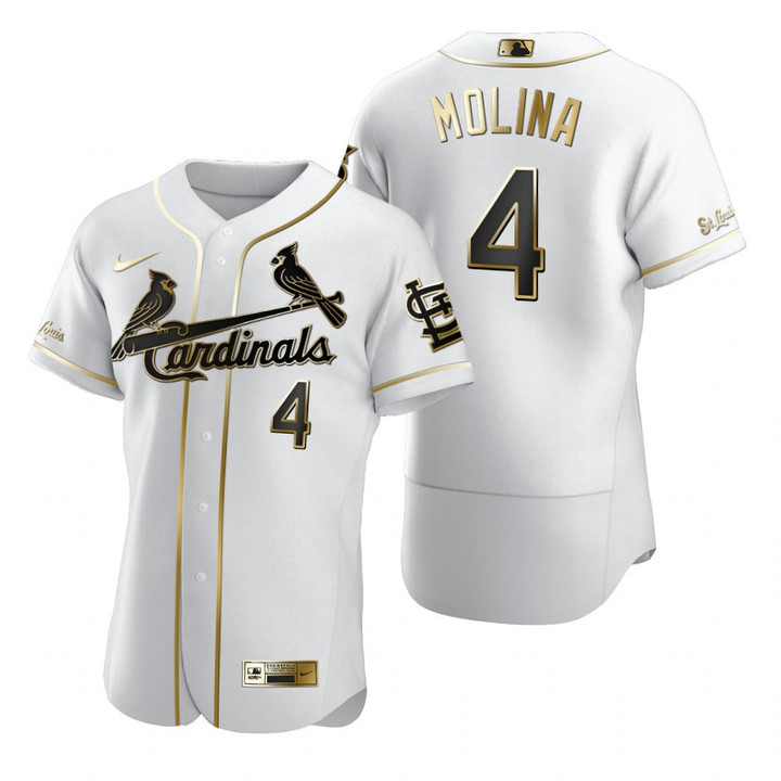 St. Louis Cardinals #4 Yadier Molina Mlb Golden Edition White Jersey Gift For Cardinals Fans