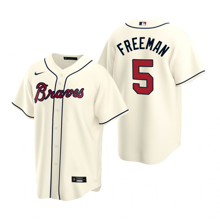 Mens Atlanta Braves #5 Freddie Freeman 2020 Alternate Cream Jersey Gift For Braves Fans