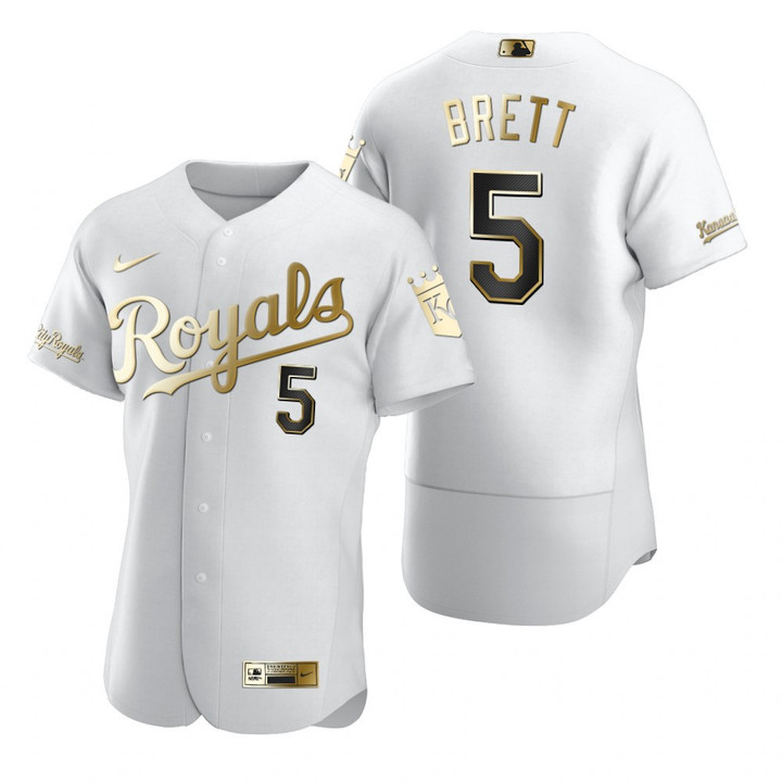 Kansas City Royals #5 George Brett Mlb Golden Edition White Jersey Gift For Royals Fans