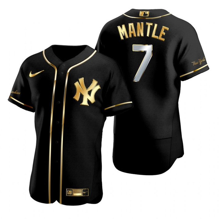 New York Yankees #7 Mickey Mantle Mlb Golden Edition Black Jersey Gift For Yankees Fans