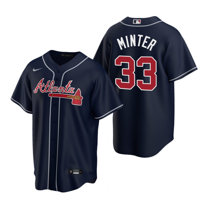 Mens Atlanta Braves #33 A.J. Minter 2020 Alternate Navy Jersey Gift For Braves Fans