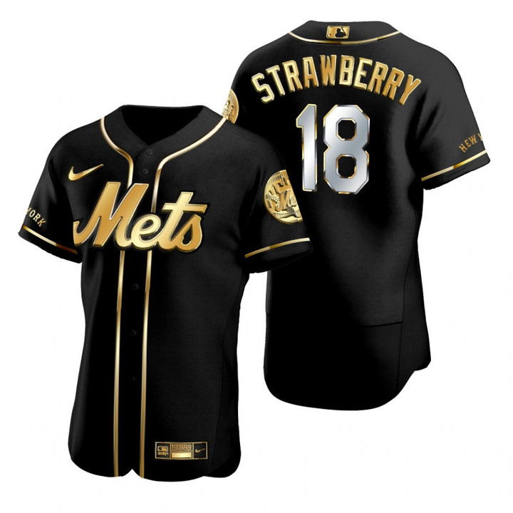 New York Mets #18 Darryl Strawberry Mlb Golden Edition Black Jersey Gift For Mets Fans
