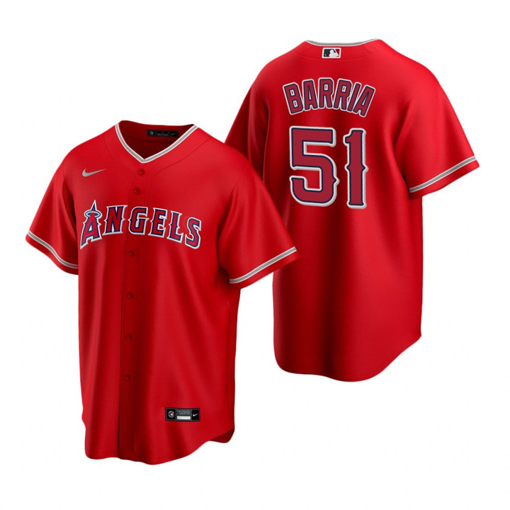 Mens Los Angeles Angels #51 Jaime Barria 2020 Alternate Red Jersey Gift For Phillies Fans
