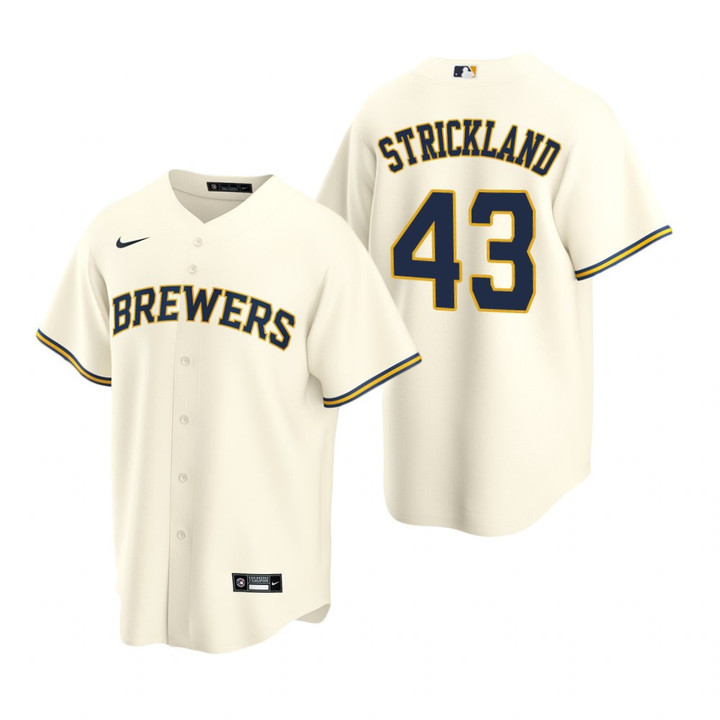 Mens Milwaukee Brewers #43 Hunter Strickland Cream Home Jersey Gift For Brewers Fans