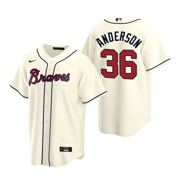 Mens Atlanta Braves #36 Ian Anderson 2020 Alternate Cream Jersey Gift For Braves Fans