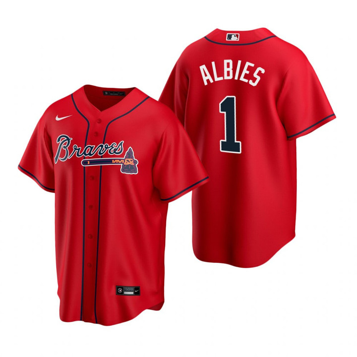 Mens Atlanta Braves #1 Ozzie Albies 2020 Alternate Red Jersey Gift For Braves Fans