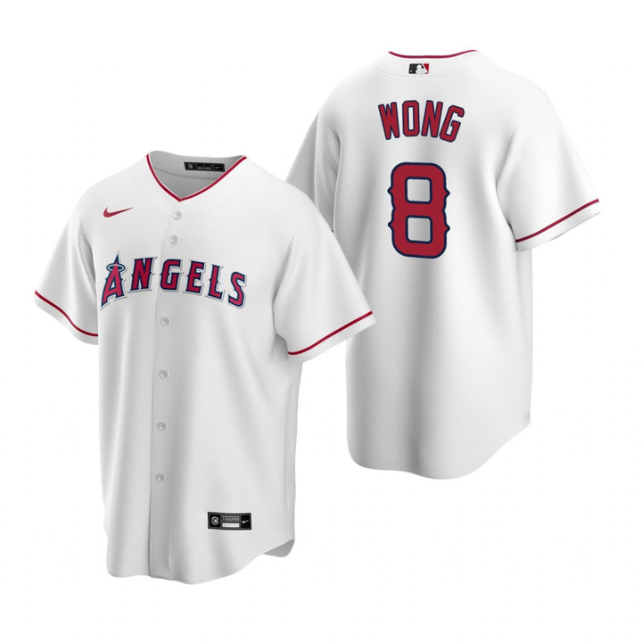 Mens Los Angeles Angels #8 Kean Wong 2020 Home White Jersey Gift For Phillies Fans