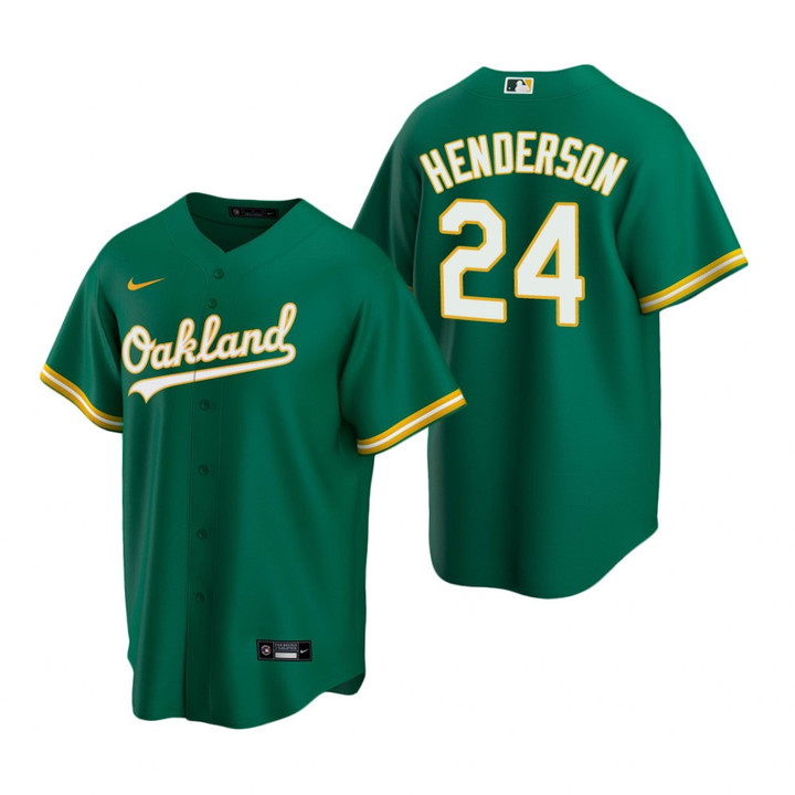 Mens Athletics #24 Rickey Henderson Green Alternate Jersey Gift For Athletics Fans