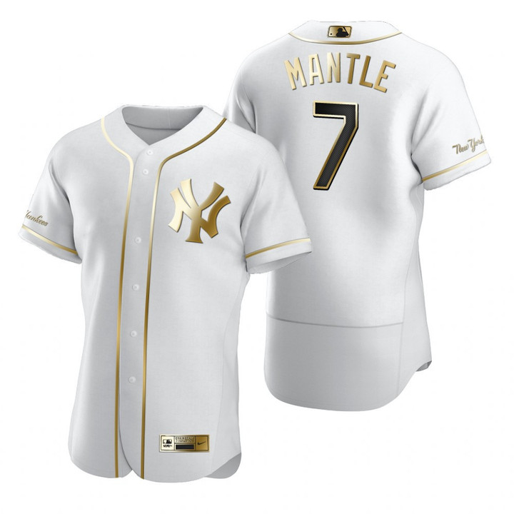 New York Yankees #7 Mickey Mantle Mlb Golden Edition White Jersey Gift For Yankees Fans
