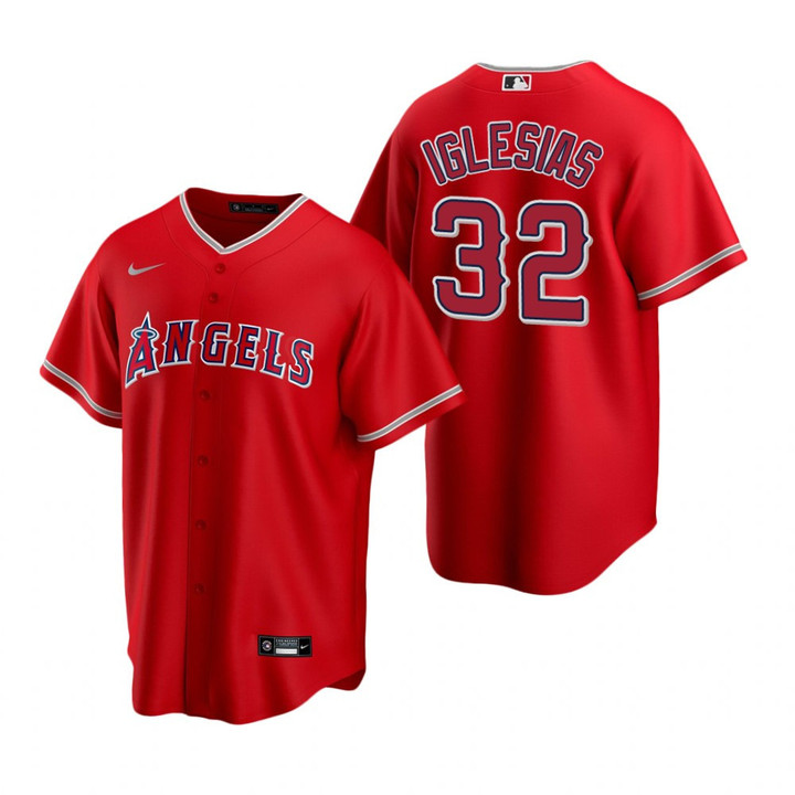 Mens Los Angeles Angels #32 Raisel Iglesiasl 2020 Alternate Red Jersey Gift For Phillies Fans