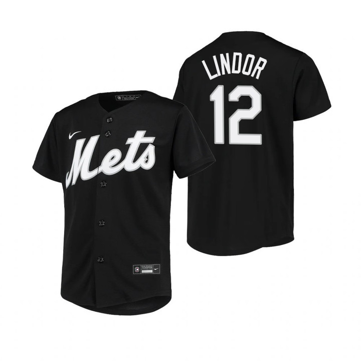 Youth New York Mets #12 Francisco Lindor 2020 Alternate Black Jersey Gift For Mets Fans
