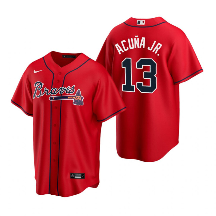 Mens Atlanta Braves #13 Ronald Acuna Jr. 2020 Alternate Red Jersey Gift For Braves Fans