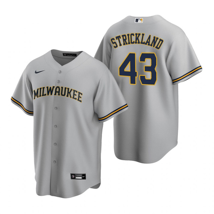Mens Milwaukee Brewers #43 Hunter Strickland Gray Road Jersey Gift For Brewers Fans