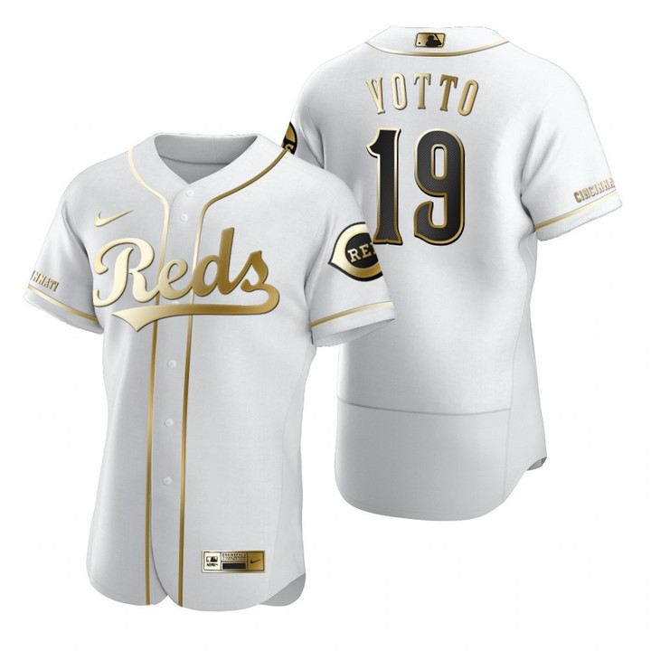 Cincinnati Reds #19 Joey Votto Mlb Golden Edition White Jersey Gift For Reds Fans