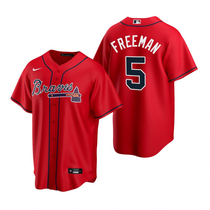 Mens Atlanta Braves #5 Freddie Freeman 2020 Alternate Red Jersey Gift For Braves Fans