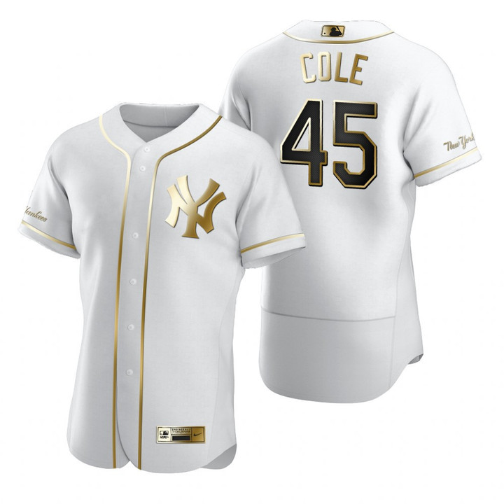 New York Yankees #45 Gerrit Cole Mlb Golden Edition White Jersey Gift For Yankees Fans