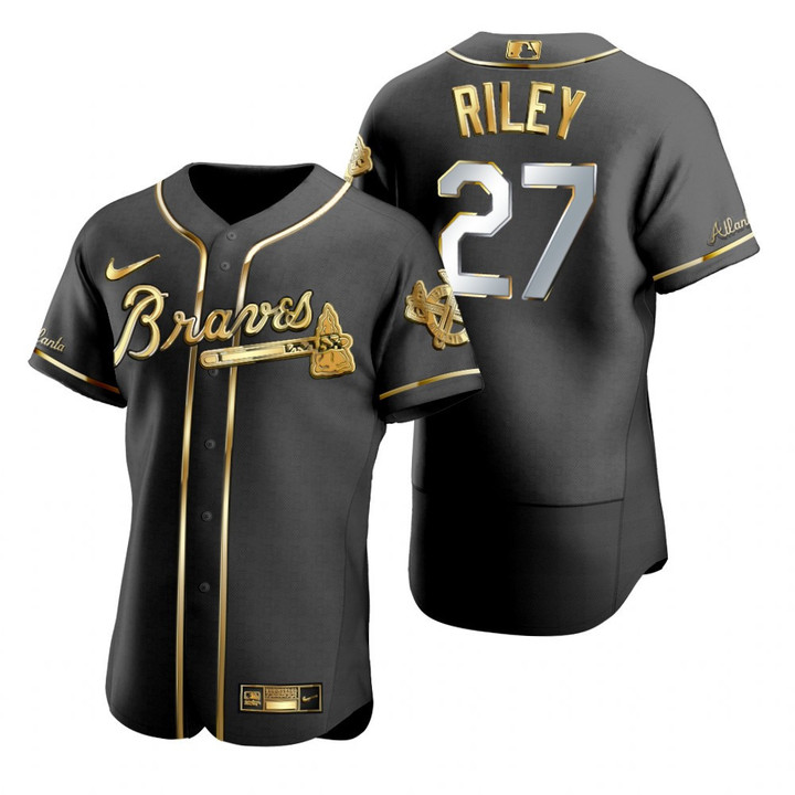 Atlanta Braves #27 Austin Riley Mlb Golden Edition Black Jersey Gift For Braves Fans