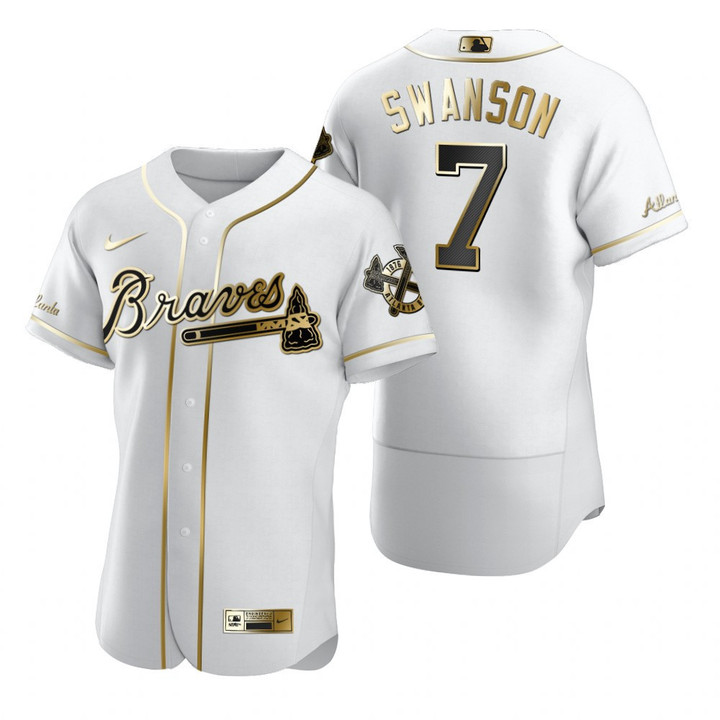 Atlanta Braves #7 Dansby Swanson Mlb Golden Edition White Jersey Gift For Braves Fans