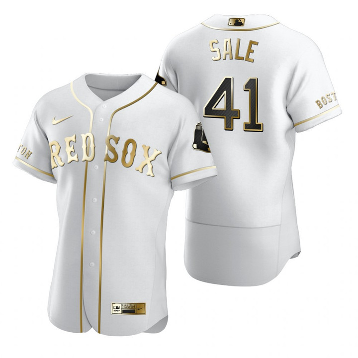 Boston Red Sox #41 Chris Sale Mlb Golden Edition White Jersey Gift For Red Sox Fans