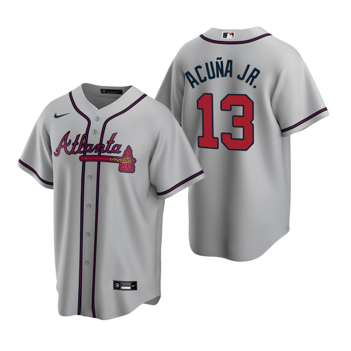 Mens Atlanta Braves #13 Ronald Acuna Jr. 2020 Alternate Gray Jersey Gift For Braves Fans