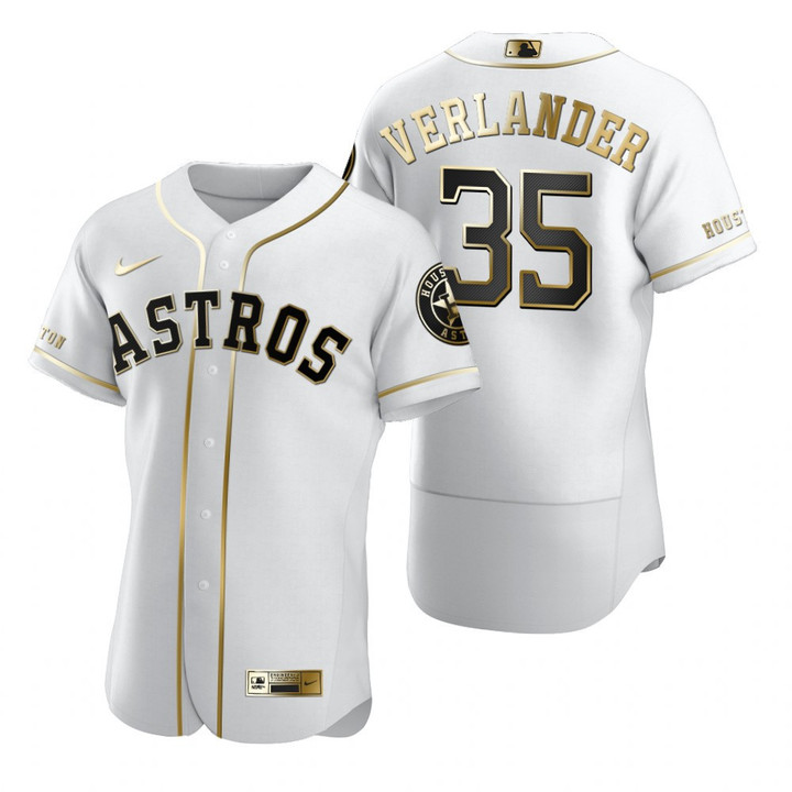 Houston Astros #35 Justin Verlander Mlb Golden Edition White Jersey Gift For Astros Fans
