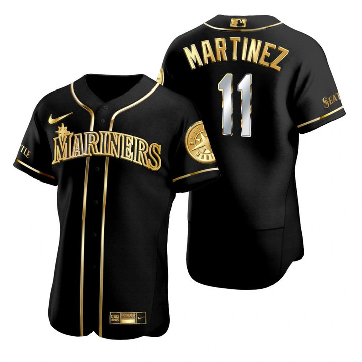 Seattle Mariners #11 Edgar Martinez Mlb Golden Edition Black Jersey Gift For Mariners Fans