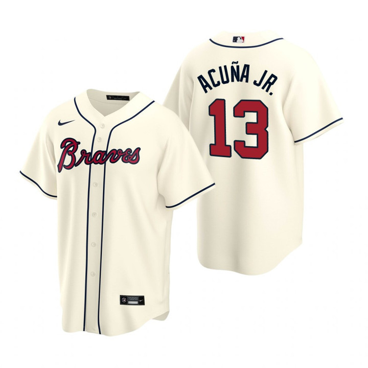 Mens Atlanta Braves #13 Ronald Acuna Jr. 2020 Alternate Cream Jersey Gift For Braves Fans