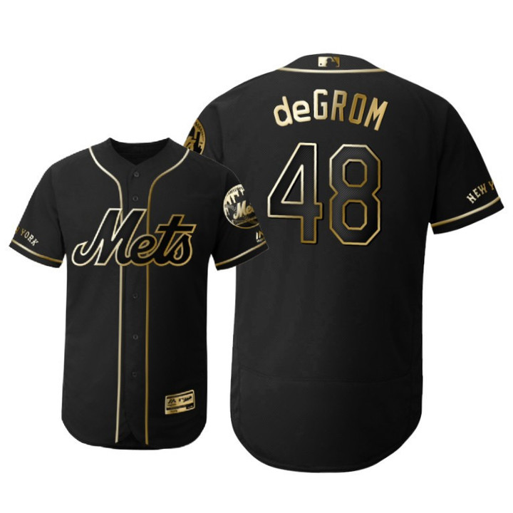 New York Mets #48 Jacob Degrom Mlb 2019 Golden Edition Black Jersey Gift For Mets Fans