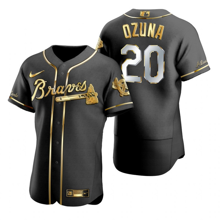 Atlanta Braves #20 Marcell Ozuna Mlb Golden Edition Black Jersey Gift For Braves Fans