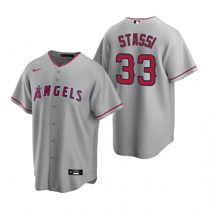 Mens Los Angeles Angels #33 Max Stassi 2020 Road Gray Jersey Gift For Phillies Fans