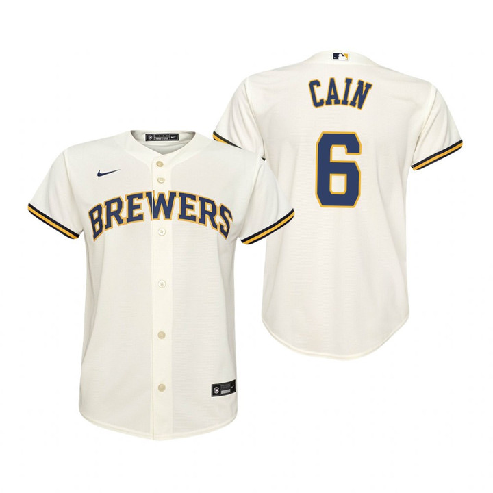 Youth Milwaukee Brewers #6 Lorenzo Cain 2020 Home Cream Jersey Gift For Brewers Fans