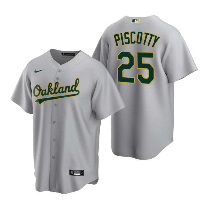 Mens Athletics #25 Stephen Piscotty Gray Road Jersey Gift For Athletics Fans