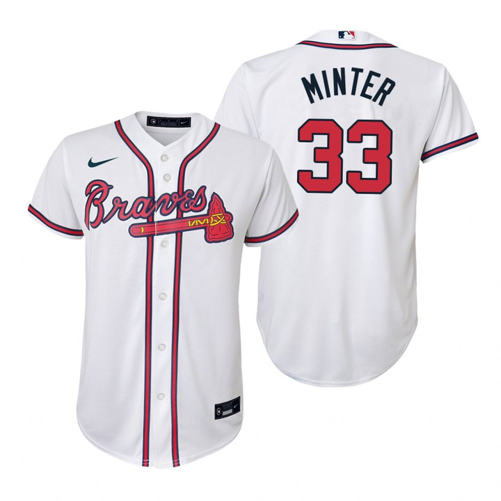 Youth Atlanta Braves #33 A.J. Minter 2020 White Jersey Gift For Braves Fans