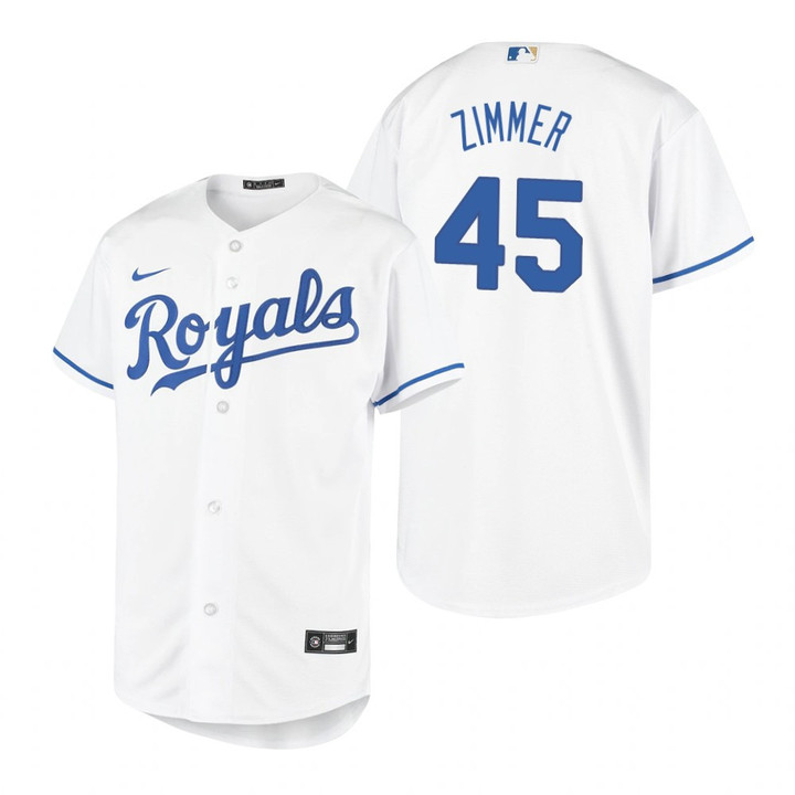 Youth Kansas City Royals #45 Kyle Zimmer Collection 2020 Alternate White Jersey Gift For Royals Fans