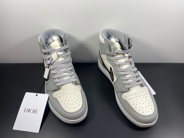 Jordan X Dior Grey/White Leather Air Jordan 1 Retro High Top Sneakers CN8607-002