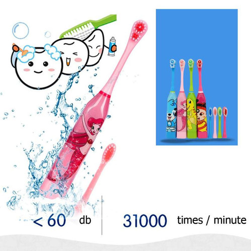 1/2Pcs Electric Cartoon Toothbrush Double Sided Waterproof Mouth Cleaning For Kids With 2pcs Replacement Head