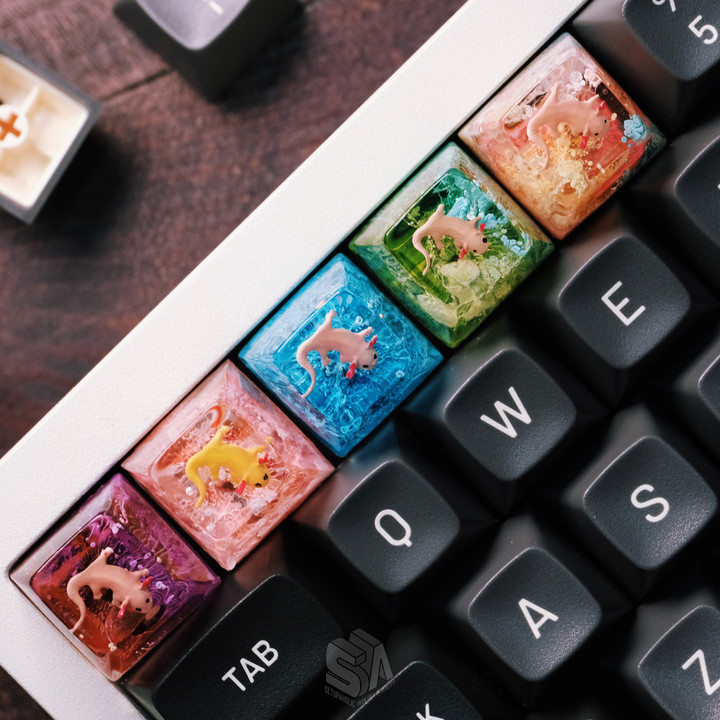 Cute Axolotl Keycap | Artisan Keycap | Resin Keycap | Combo Keycap Set | Gift for Gamers | Custom ESC keycap | Cherry MX Keycap | Gamer Gift