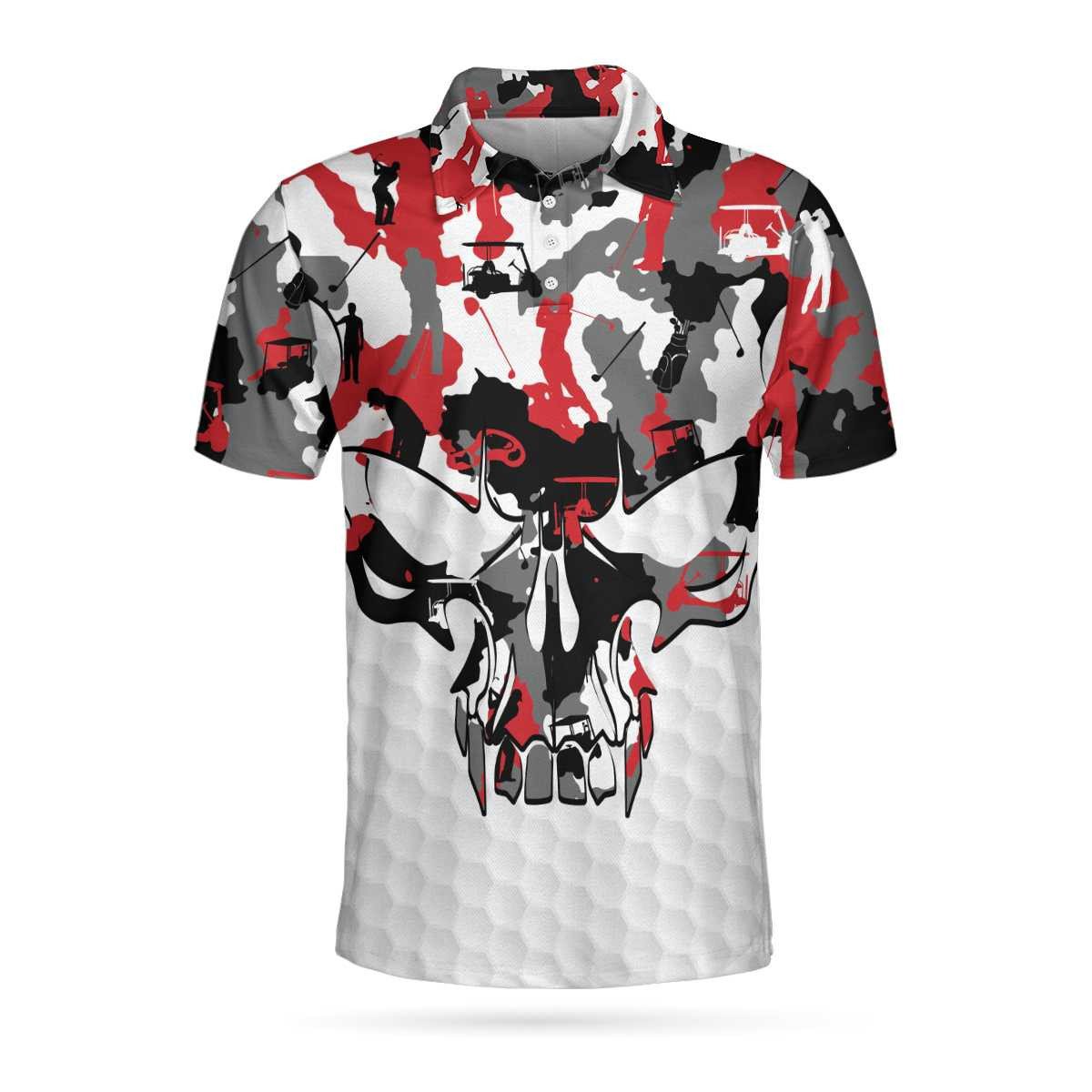 Red And White Camouflage Golf Set Skull Short Sleeve Polo Shirt Camo G ...