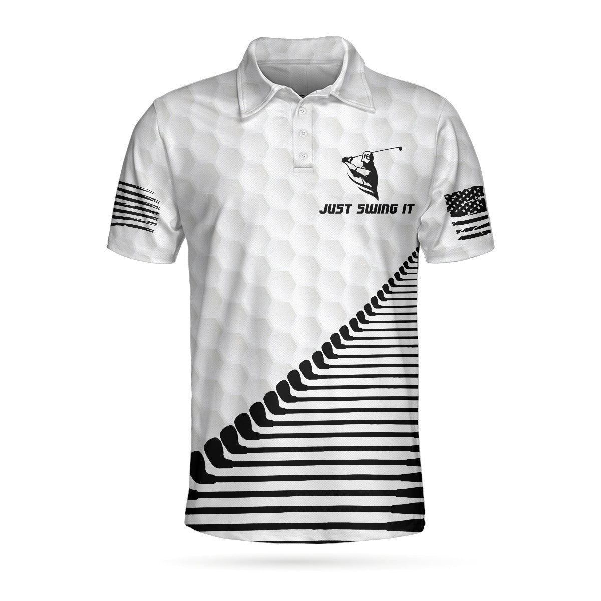 Just Swing It American Golfer Polo Shirt Black And White American Flag ...