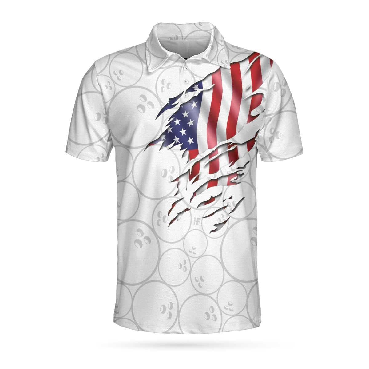 Bowling American Flag White Background Polo Shirt American Flag Polo S ...