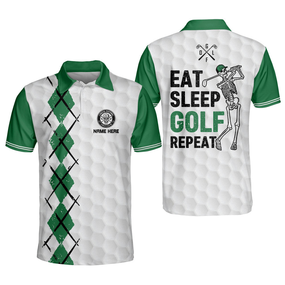 Custom Funny Golf Shirts for Men Eat Sleep Golf Repeat Mens Skull Golf ...
