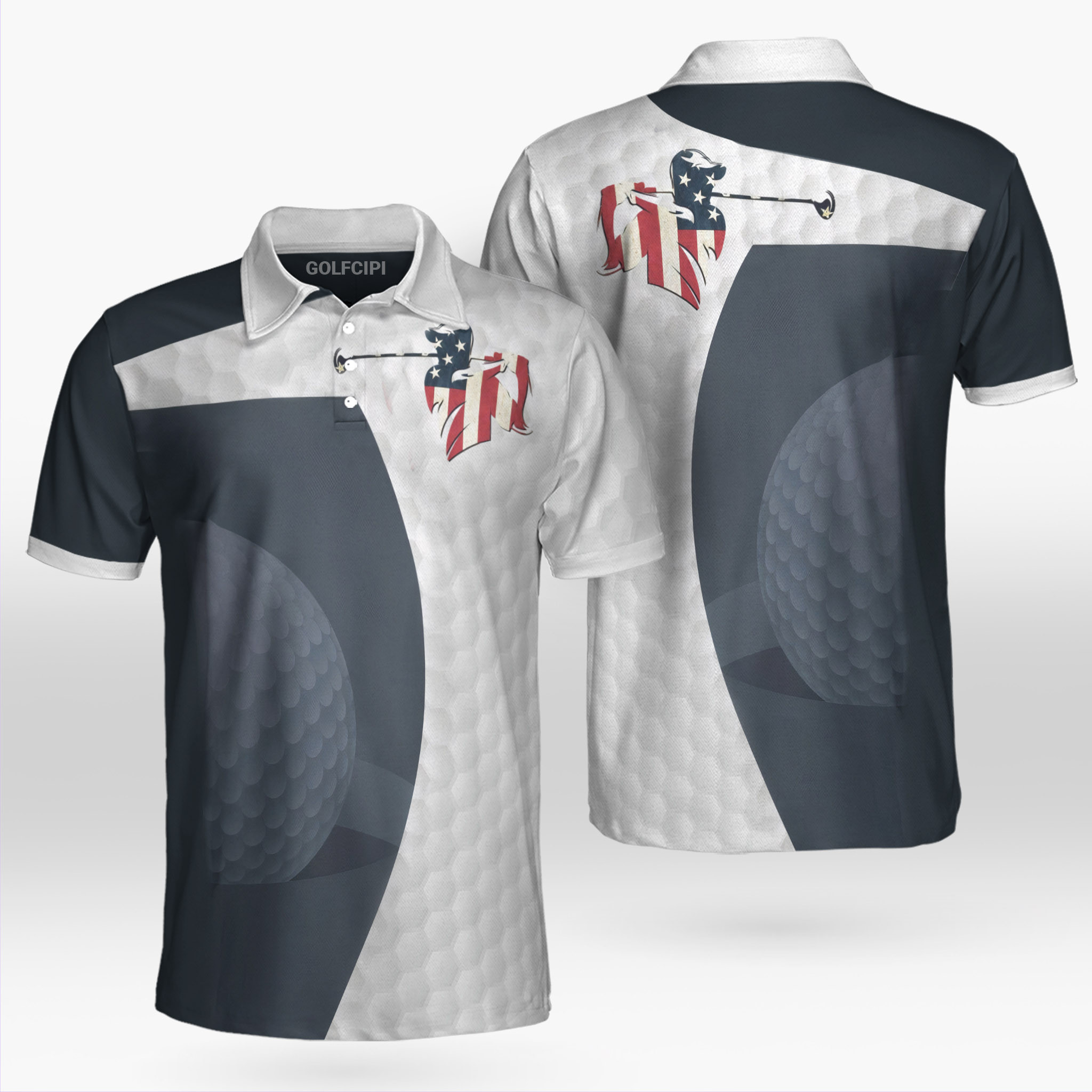 Golf Player American Flag Golf Shirt Golf Shirts Short Sleeve Polo For ...