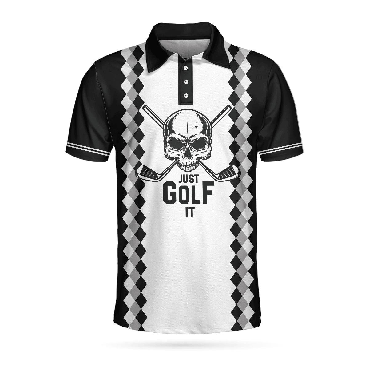 Just Golf It Skull Short Sleeve Golf Polo Shirt Black And White Golf S ...