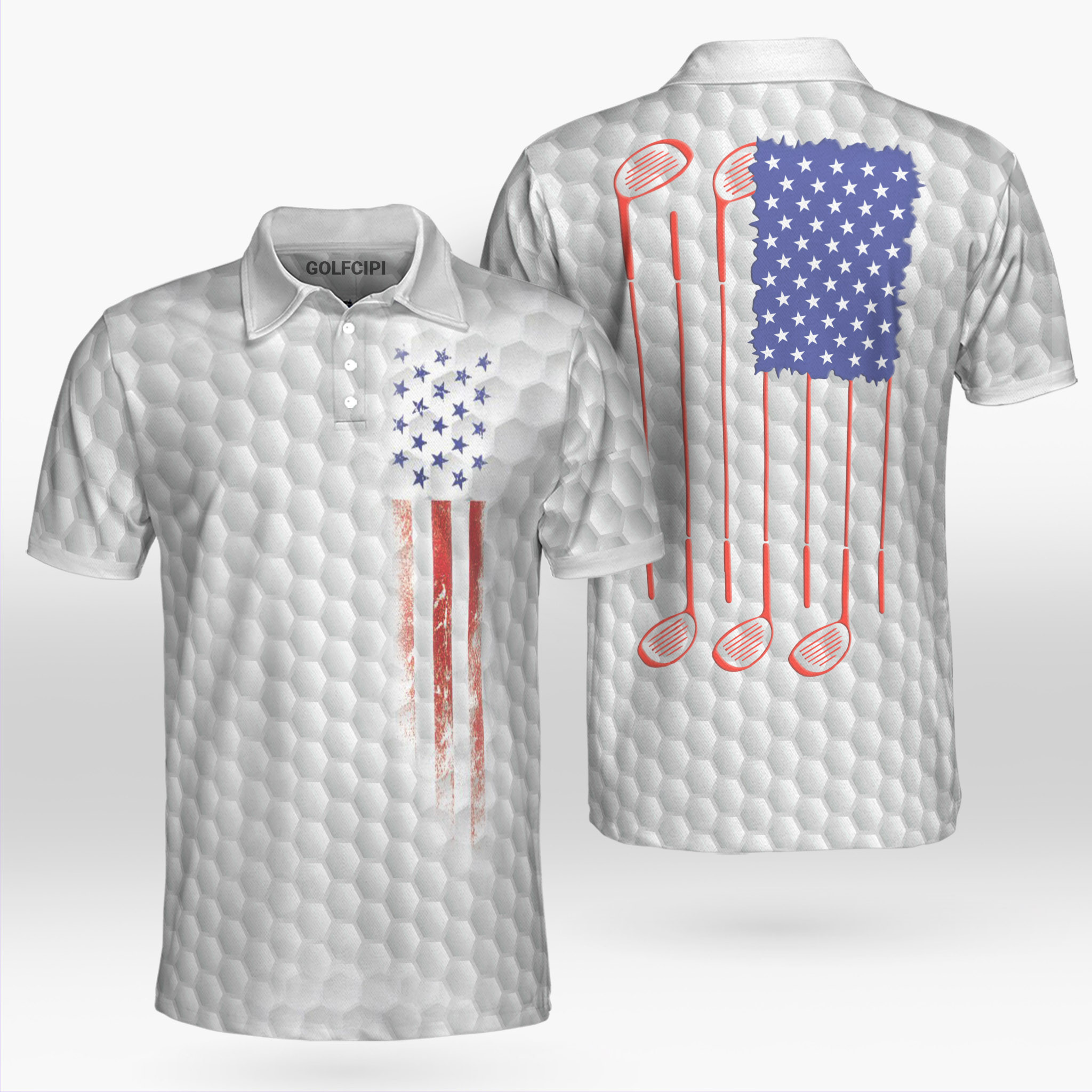 Golf Ball Pattern American Flag Golf Shirt Golf Shirts Short Sleeve Po ...
