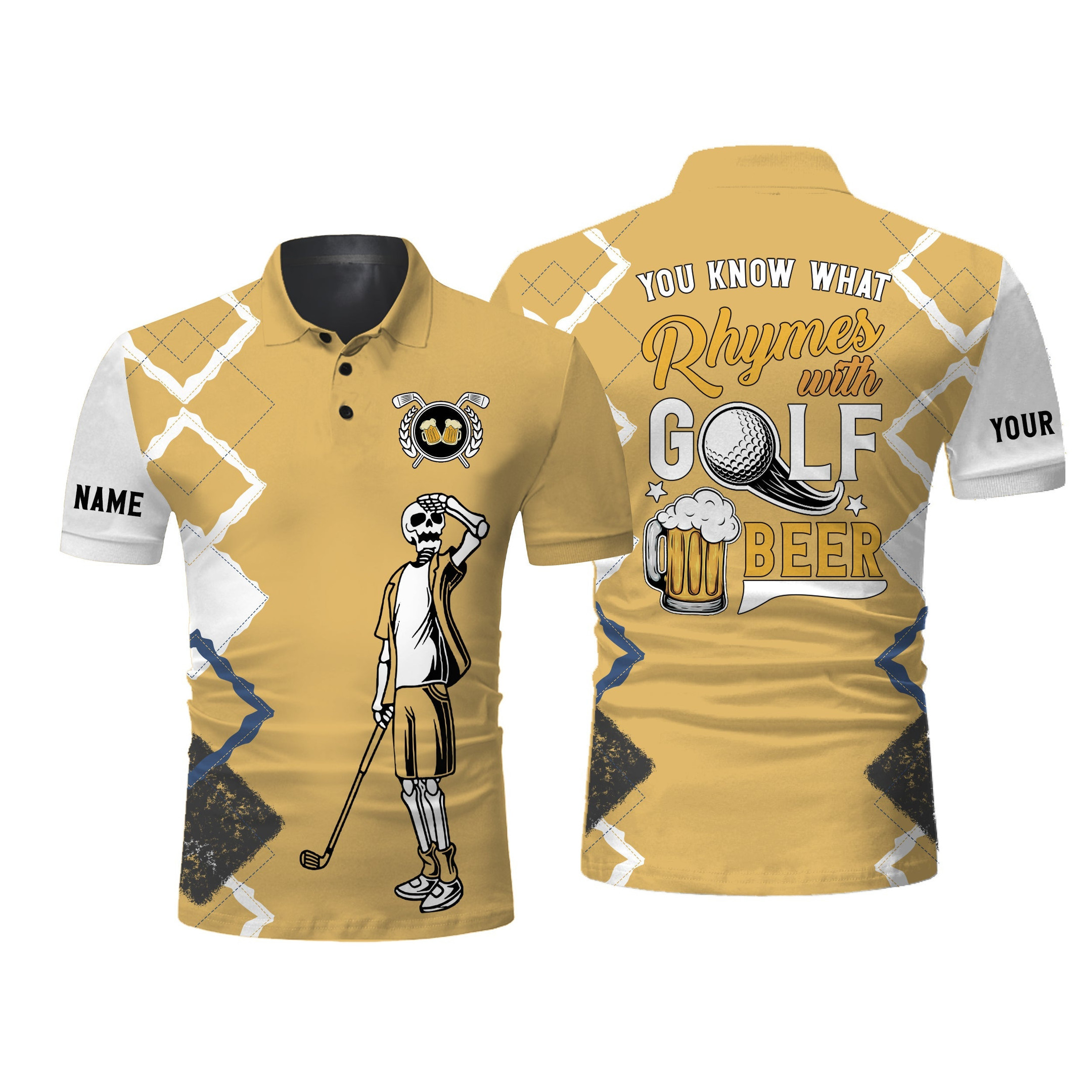 Funny Golf Skull Polo Shirts You Know What Rhymes With Golf Beer Custo ...