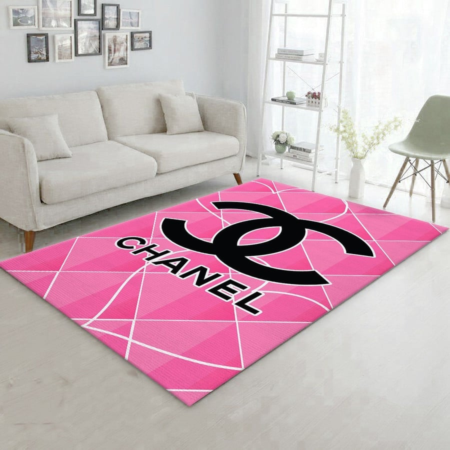pink and black chanel rug