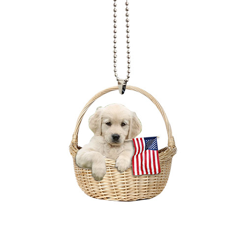 Golden With American Flag Ornament