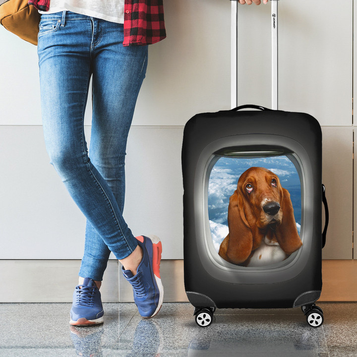 Basset Hound Outside Airplane Window Luggage Cover - F1G103