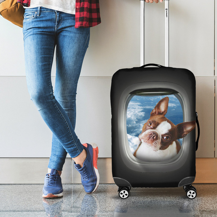 Boston Terrier Outside Airplane Window Luggage Cover - F1G107