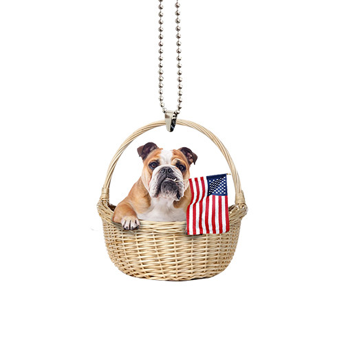 Bulldog With American Flag Ornament